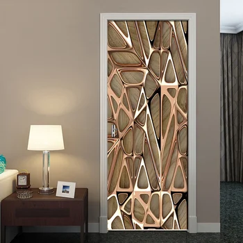

2Pcs/Set Rose Gold Geometric Pattern 3D Wall Door Sticker Self-adhesive Waterproof Wallpaper Decals Home Decor Door Wall Sticker