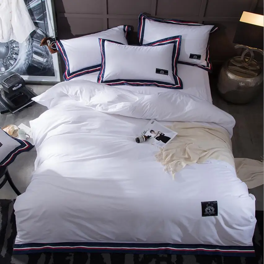 

2017 New Minimalist Style White Bedding Sets Cotton Bed Sheet and Duvet/Quilt Cover Pillowcase Soft Comfortable King Queen Size