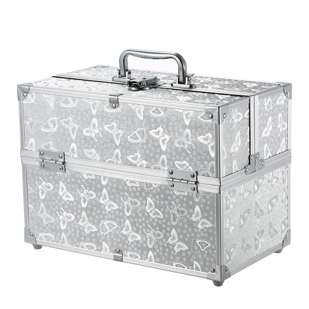 

Foldable 3 Layers Cosmetic Case Lockable Portable Travel Jewelry Train Case Makeup Organizer Case Storage Box Make Up Tools