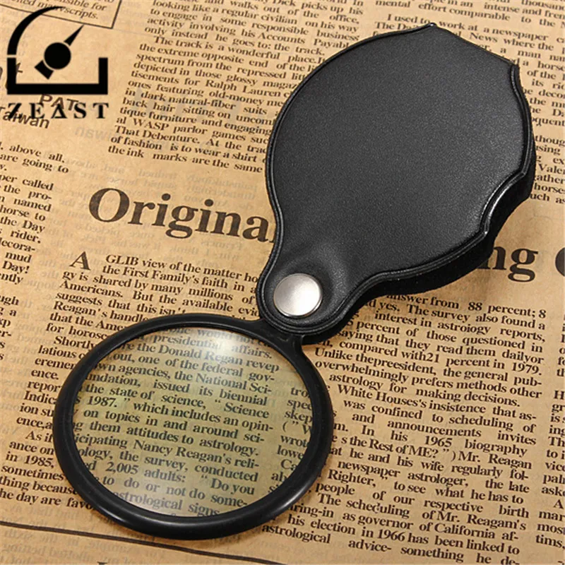 

5X Magnification Glass Lens Pocket Folding Magnifier with Magnifying Glass Leather Pouch 5.5cm Diameter