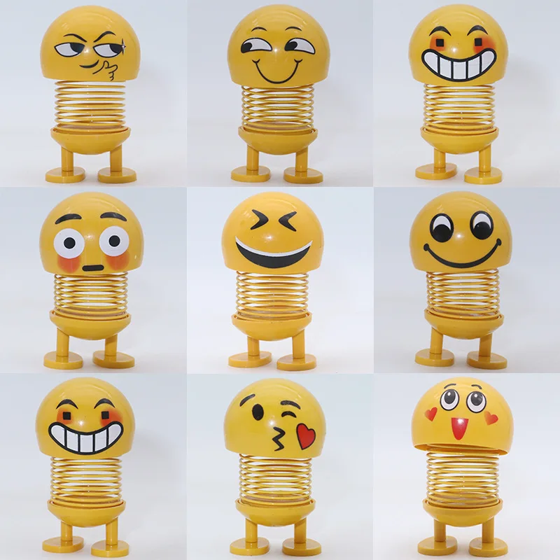 

9 in1 Smiling Face Expression Spring Shaking Head Doll Car Interior Spring Funny Cute Decompression Toy for Girl&boy Wholesale