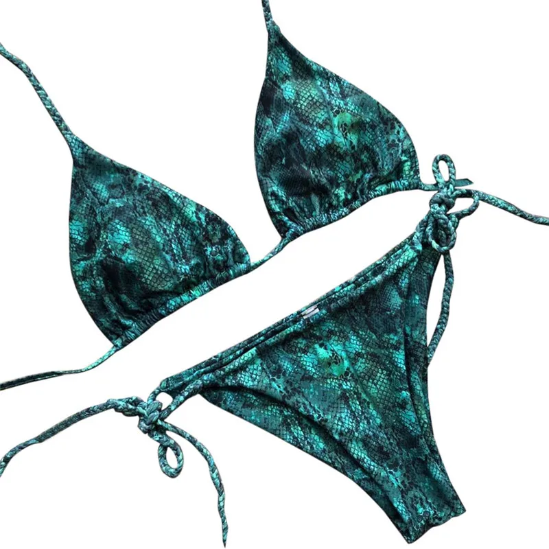 Зеленый купальник, женский сексуальный бикини, змеиный принт, два предмета, одежда для плавания, пуш-ап, мягкий бандаж, для плавания, пляжные купальники,# A12