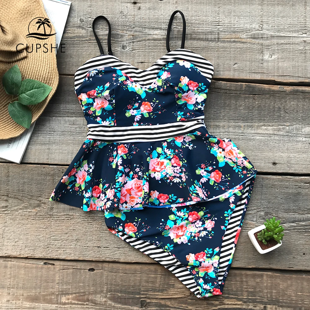 floral and striped reversible bikini