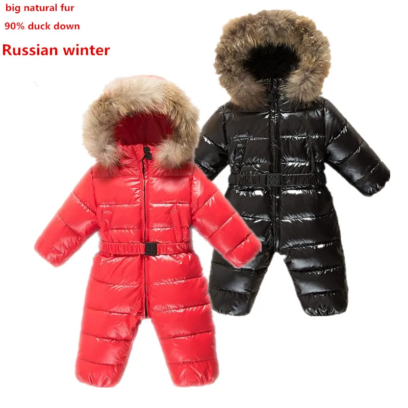 Infant Snow Wear Newborn Baby Boy Snowsuits Girls Winter Romper Toddler Waterproof Jacket Duck Down Jumpsuit One Piece Coat