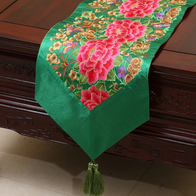 Fine Embroidery Peony Table Runners Luxury Cover Cloth Chinese style Dining Table Pads High End Silk Brocade Coffee Table Cloth Fine Embroidery Peony Table Runners Luxury Cover Cloth Chinese style Dining Table Pads High End Silk Brocade Coffee Table Cloth