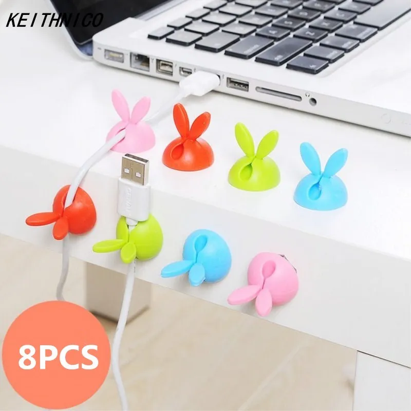 

8Pcs/Lot Rabbit Cable Clips Desk Tidy Organizer Mouse Cable Wire Holder USB Charger Cord Lead Cable Winder For Car ,home ,office