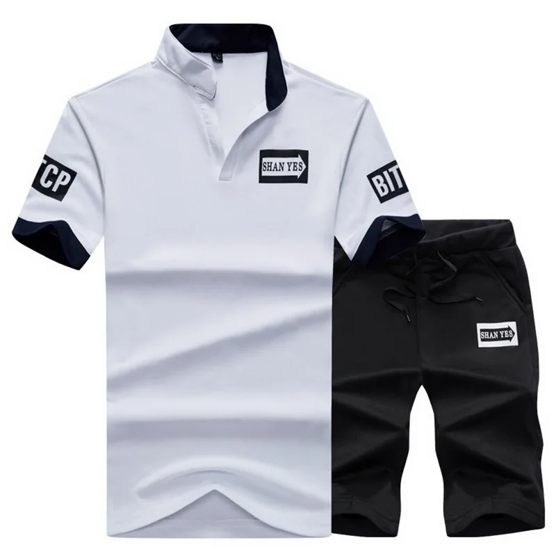 

Adisputent 2019 Men Sportswear sets Summer 2PCs Short Sleeve letter T shirt + Shorts Set male Slim Fit Tracksuit Sets for youth