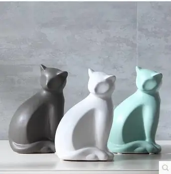 

Three color ceramic cat crafts, home office desktop decoration, beautiful animal cat