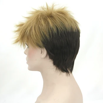 

Soowee Short High Temperature Fiber Synthetic Hair Cosplay Wigs Black Mix Brown Wig for Men and Women Peruca