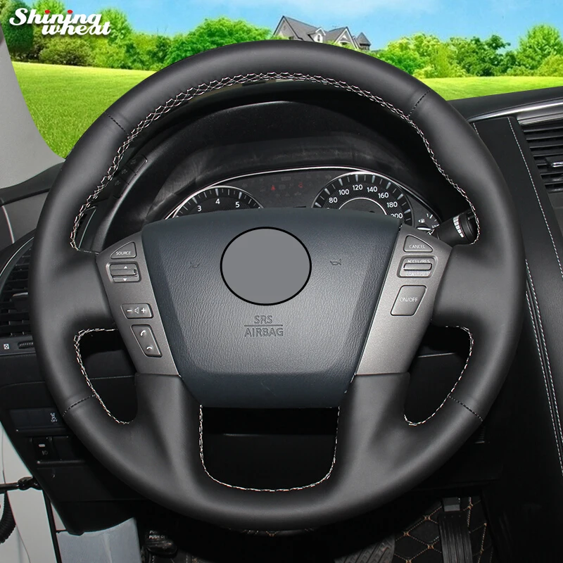 Shining wheat Genuine Leather Steering Wheel Cover for Nissan Patrol