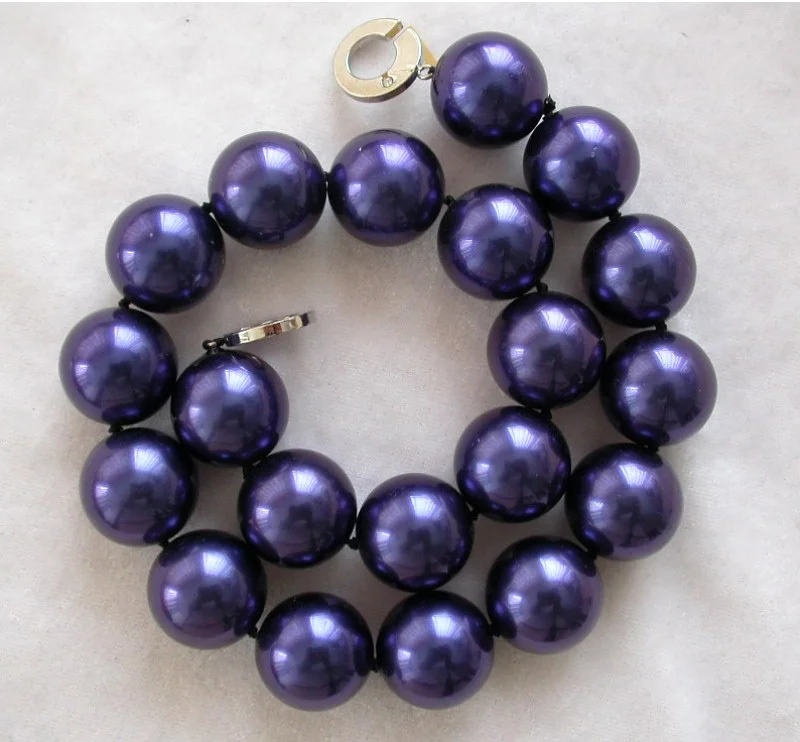 

Beautiful 18" 20mm bright Blue perfect round south sea shell pearl necklace AAA style Fine Noble real Natural free shipping
