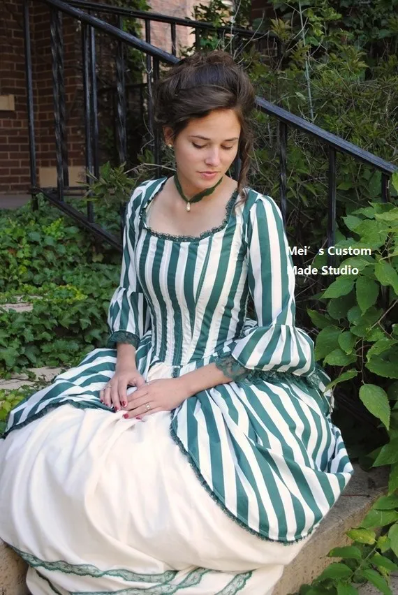

CUSTOM MADE Green Rococo Colonial Tea Striped Gown Dress CUSTOM /Party Dress