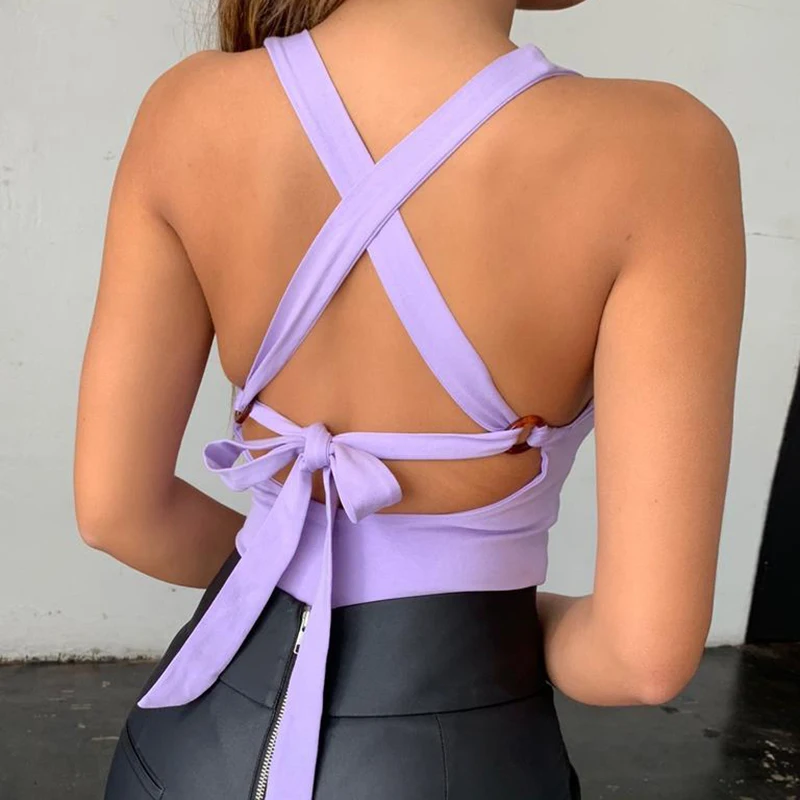 Женская сексуальная крестообразная повязка с бантом сетчатый комбинезон фиолетовый без рукавов Тонкий облегающий комбинезон модный высокий трико
