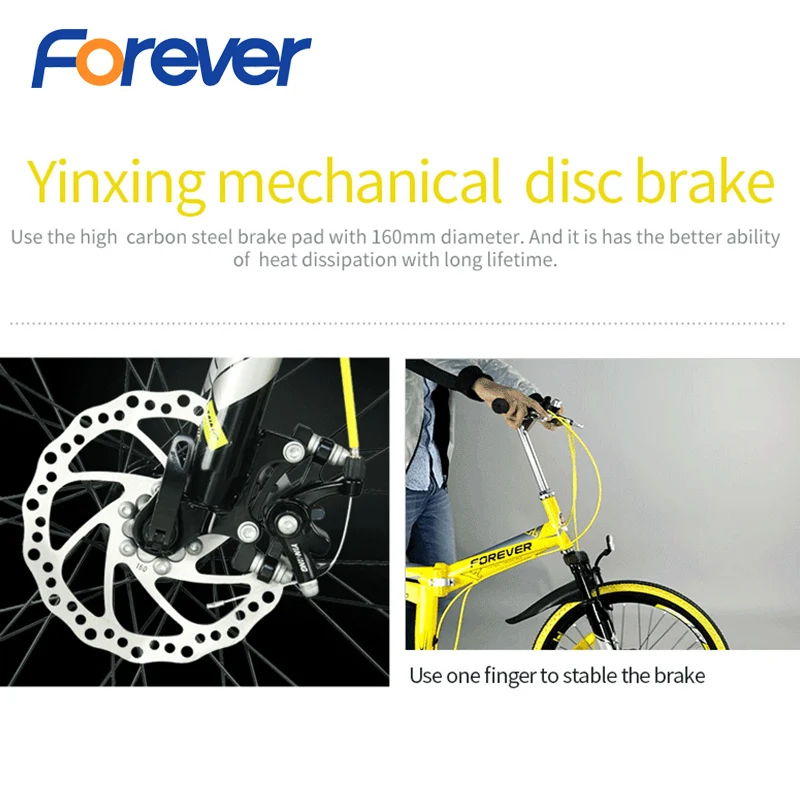 Top FOREVER Folding Mountain Bike High Carbon Steel Bicycle Student Adult Mechanical Disc Brake Road Bike Fold-away MTB 22in 7 Speed 3