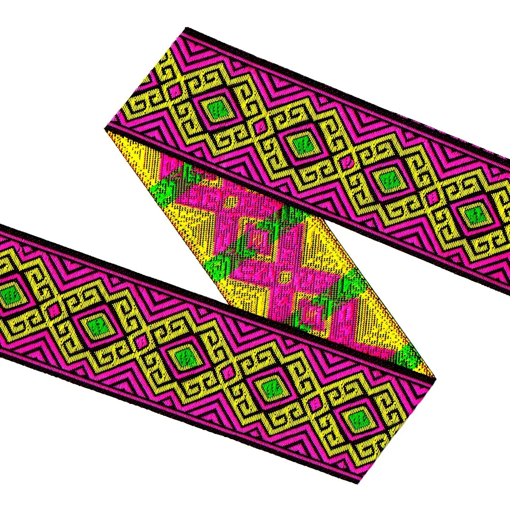 

ZERZEEMOOY 2 inch 5cm 8yard/lot High Quality Woven Jacquard Ribbon Black Background Rose Geometry Pattern Straps And Belt Lace