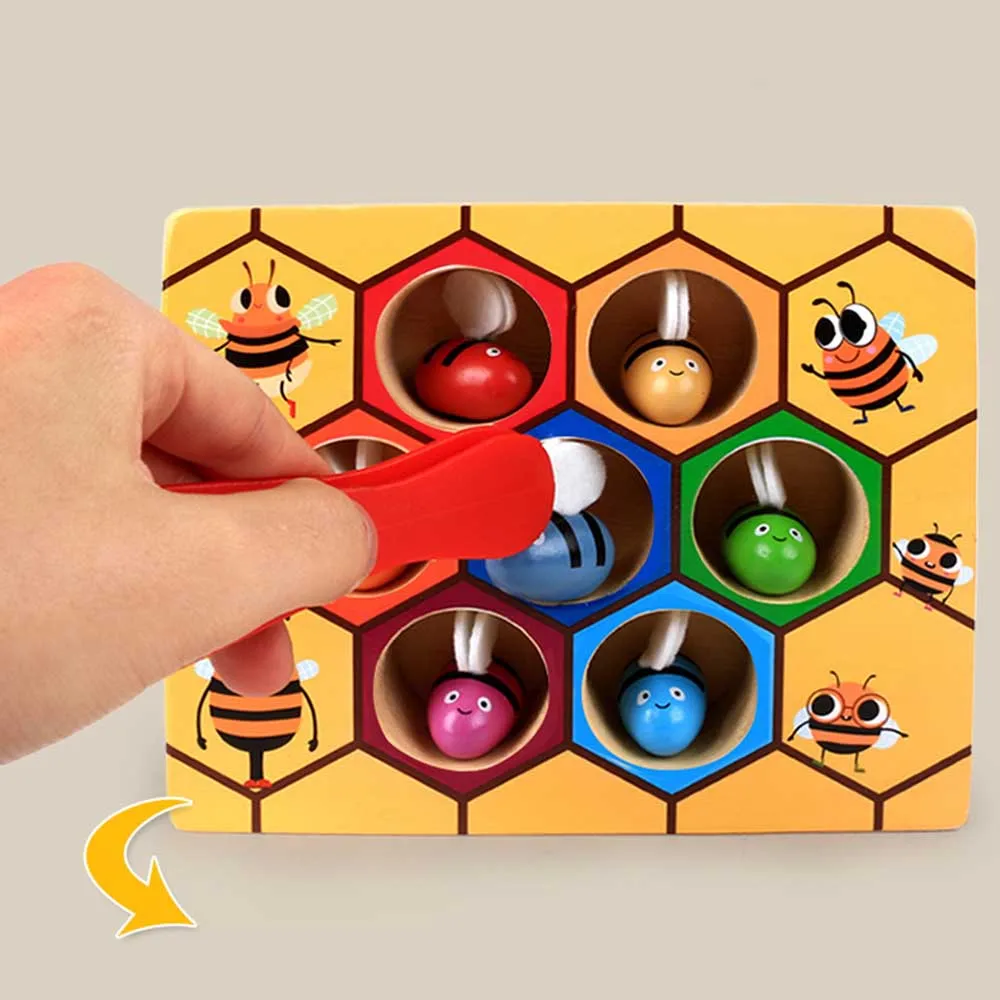 

Baby Toy Colorful Wooden Lovely Bee Picking Toy Catching Practices for Baby Early Educational Toddler Game Beehive Box