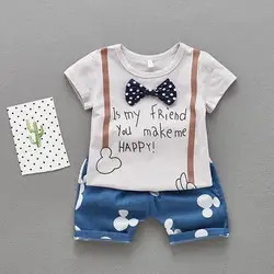 Летний стиль джентльмен одежда для маленького мальчика футболки + Ковбойские шорты Прохладный костюм для новорожденных Одежда для