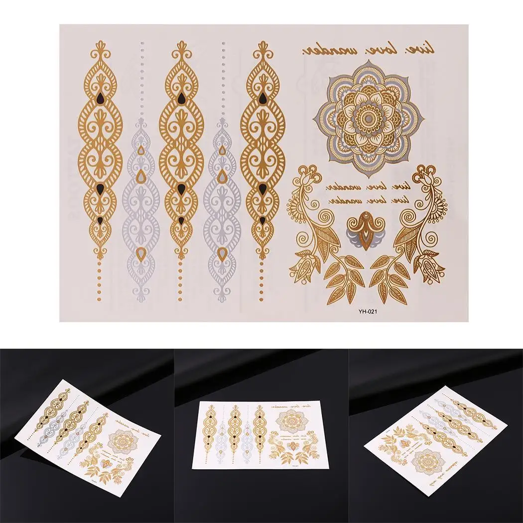 

1PC Summer Style Men Women Body Art Gold Metallic Tattoo Sticker Chain Bracelet Fake Jewelry Waterproof Temporary Tattoo
