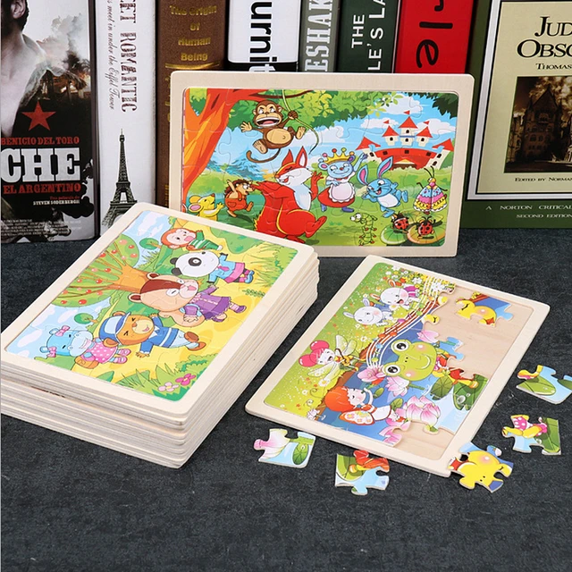 Hot Sale 30/24PCS  Kids Wooden Puzzle Toy Cartoon Animal Baby Wood Puzzles Jigsaw Educational Learning Toys for Children 2