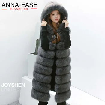 

2018 Winter Women's Faux Fur Vest Lengthen Gray Women Fox Fur Vest X-Long Artificial Fur Jacket Plus Size Fur Coat