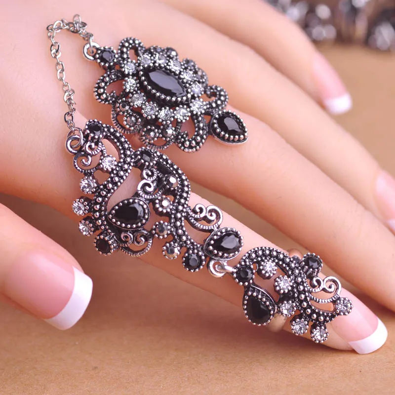 Best Deals 40% Off New Design Turkish Ring Full Crystal Black Acrylic Vintage Rings For Women Party Adjustable Finger Accessories Mix Color
