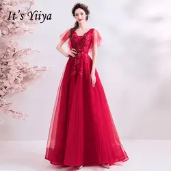 Это YiiYa вечернее платье отделка из бус с вышивкой цвет красного вина Свадебные Элегантные вечерние платья Кружева v-образным вырезом