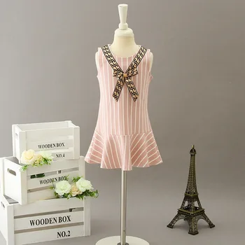 

Roimyal Wholesale Girls dress 2019 summer female baby striped vest skirt child embroidery bow princess dress free shipping