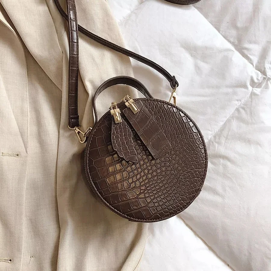 

Retro Crocodile Pattern Round Bags Women Messenger Bag Casual Small Alligator Handbags Ladies Designer Shoulder Crossbody Bags