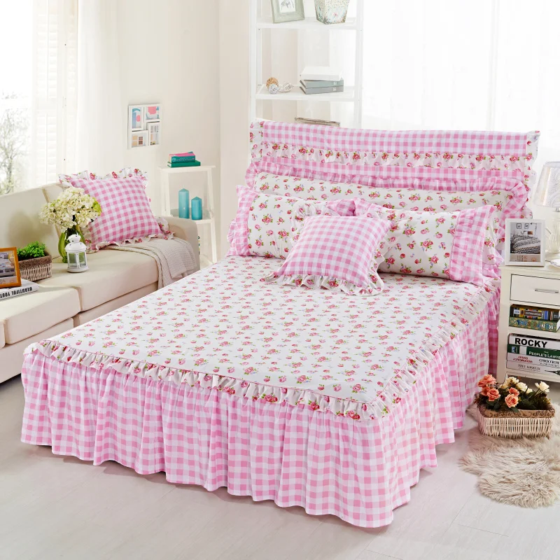 Хлопковая простыня для кровати и юбки с эластичным цветочным рисунком, Комплект постельного белья для девочек