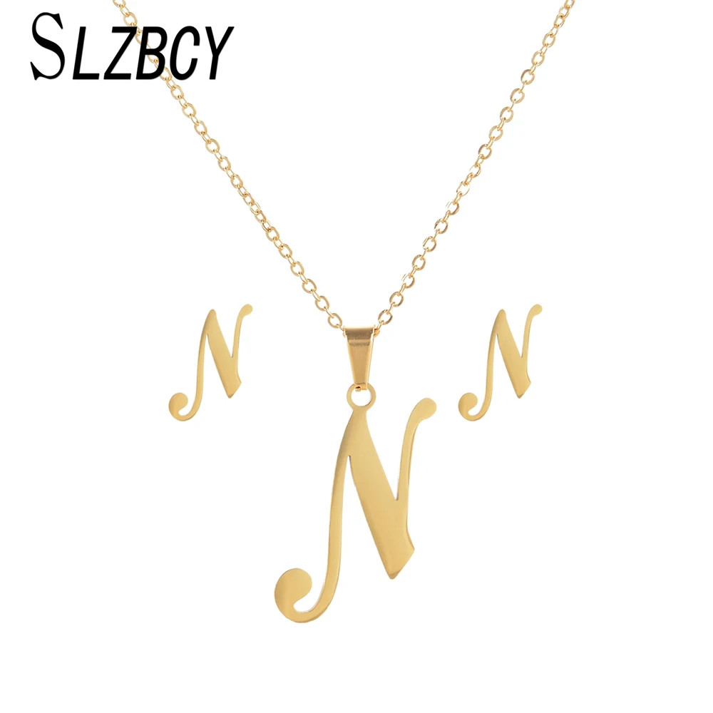 

Stainless Steel 26 Letter Alphabet Jewelry Set Gold Musical Note Pendant Necklace Earrings Sets For Women Fashion Party Jewelry