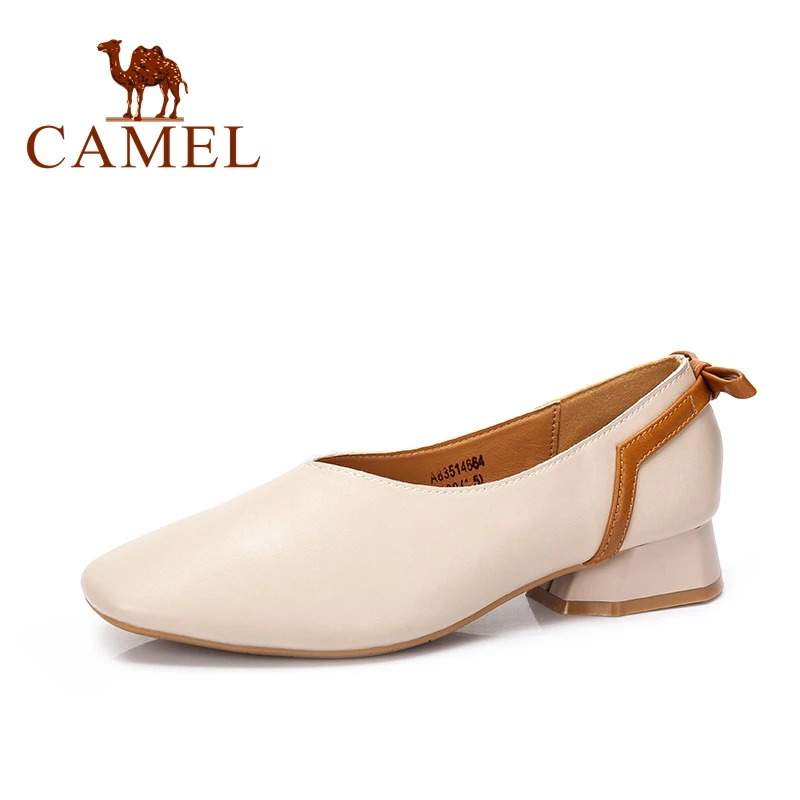 

CAMEL Casual Shallow Pumps Women Shoes Low Heels Slip On Pumps Ladies Shoes 2018 New PU Square Toe Single Shoes Soft Beathable