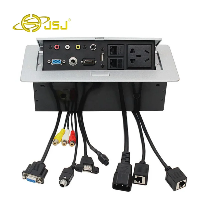 JSJ Spring type desktop socket zinc alloy multi-function VGA HDMI USB AV video interface no-welding belt line JSJ Spring type desktop socket zinc alloy multi-function VGA HDMI USB AV video interface no-welding belt line