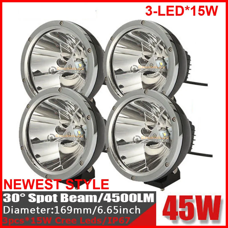 

4PCS 7" 45W CRE 3-LED*(15W) Driving Work Light Offroad SUV ATV 4WD 4x4 Spot Beam 4500lm 9-30V Fog Headlamp Replace HID Silver