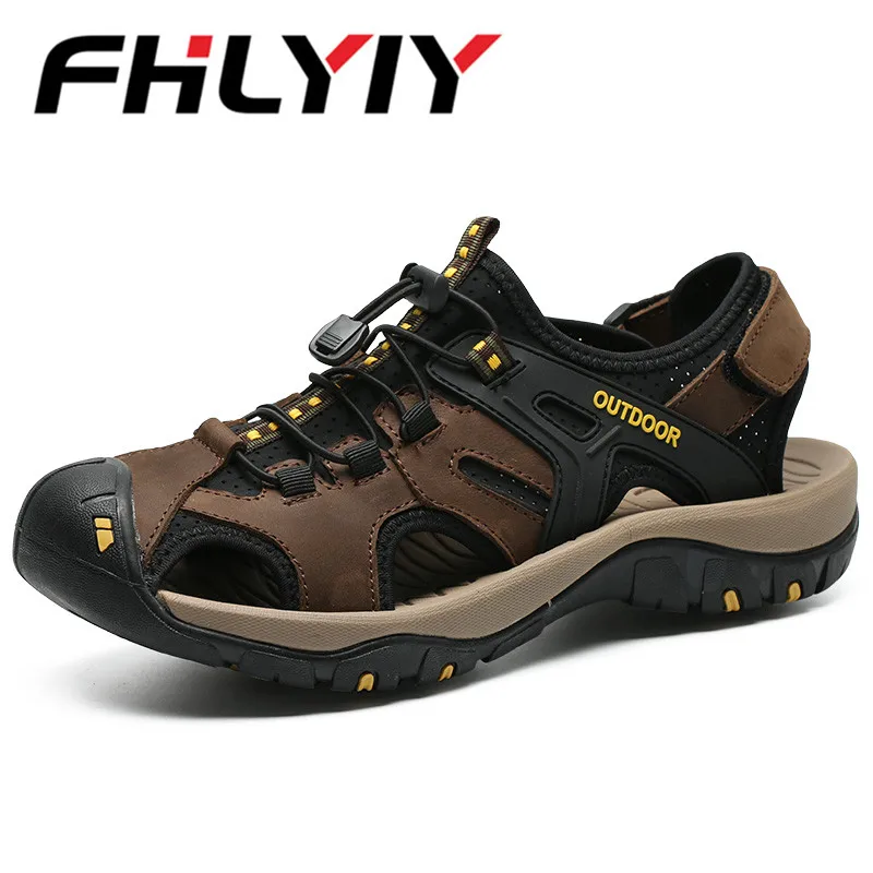 

Men Sandals Brand Summer Genuine Leather Sandals Men Outdoor Beach Slippers Walking Sport Male Rubber Sole Casual Shoes Zapatos