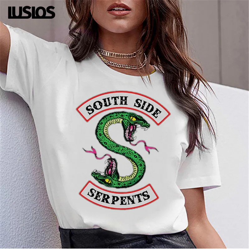 LUSLOS "South Side serpents" Футболка Для женщин Sumemr ривердейл размера плюс с О-образным вырезом Футболка, принт «змеиная кожа» Homme уличная крутые футболки