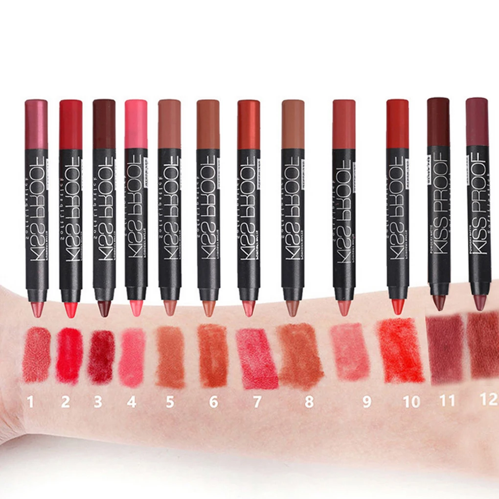 

12 Color/set Makeup Press Lipstick Matte Moisturizing Long Lasting Lip Pencil Pressed Lipstick Cosmetics Make Up