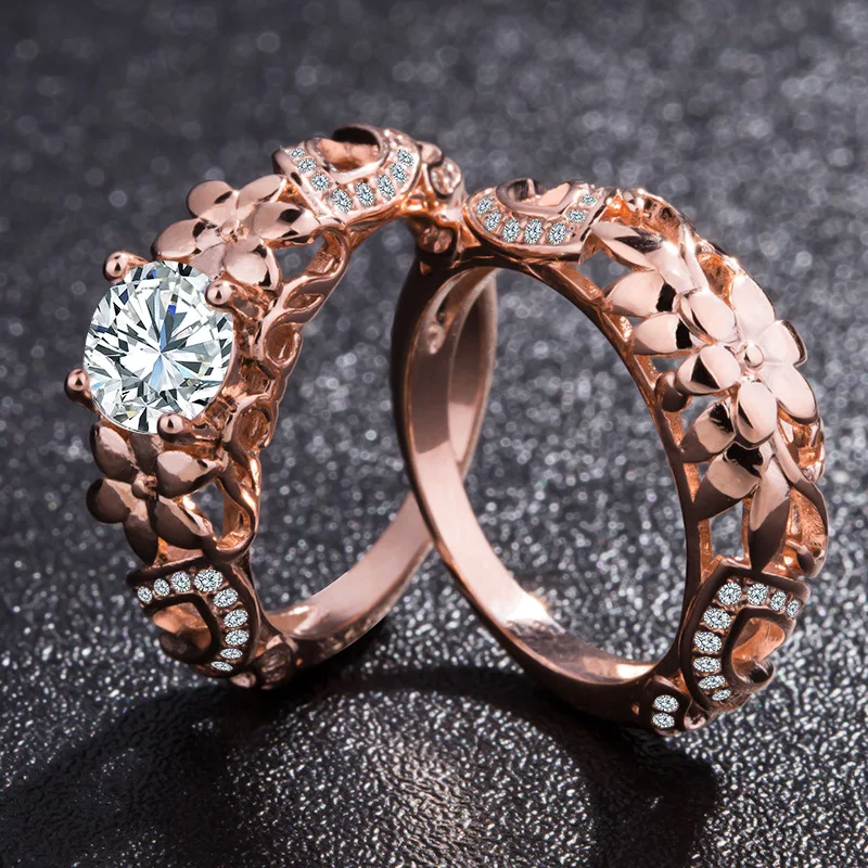 

European Chic Charm Flowers Zircon Women Rings Set Silver Color Anniversary Engagement Wedding Female Rings Jewelry Size 6-10