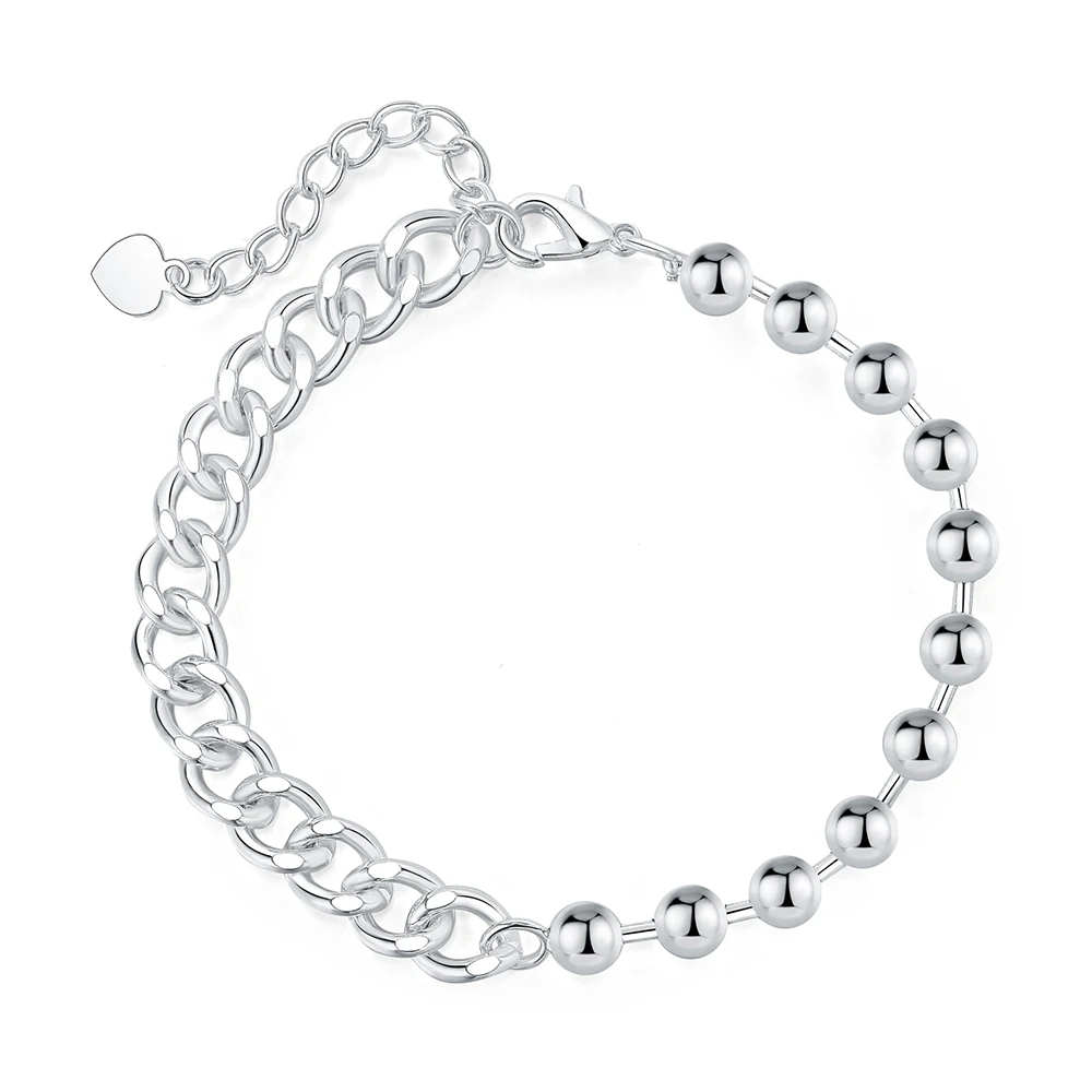 Gnimegili модные ювелирные изделия серебряные бусины 925 пробы кубинские звенья цепи браслет для женщин Свадебные ювелирные изделия