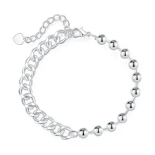 Gnimegili модные ювелирные изделия серебряные бусины 925 пробы кубинские звенья цепи браслет для женщин Свадебные ювелирные изделия