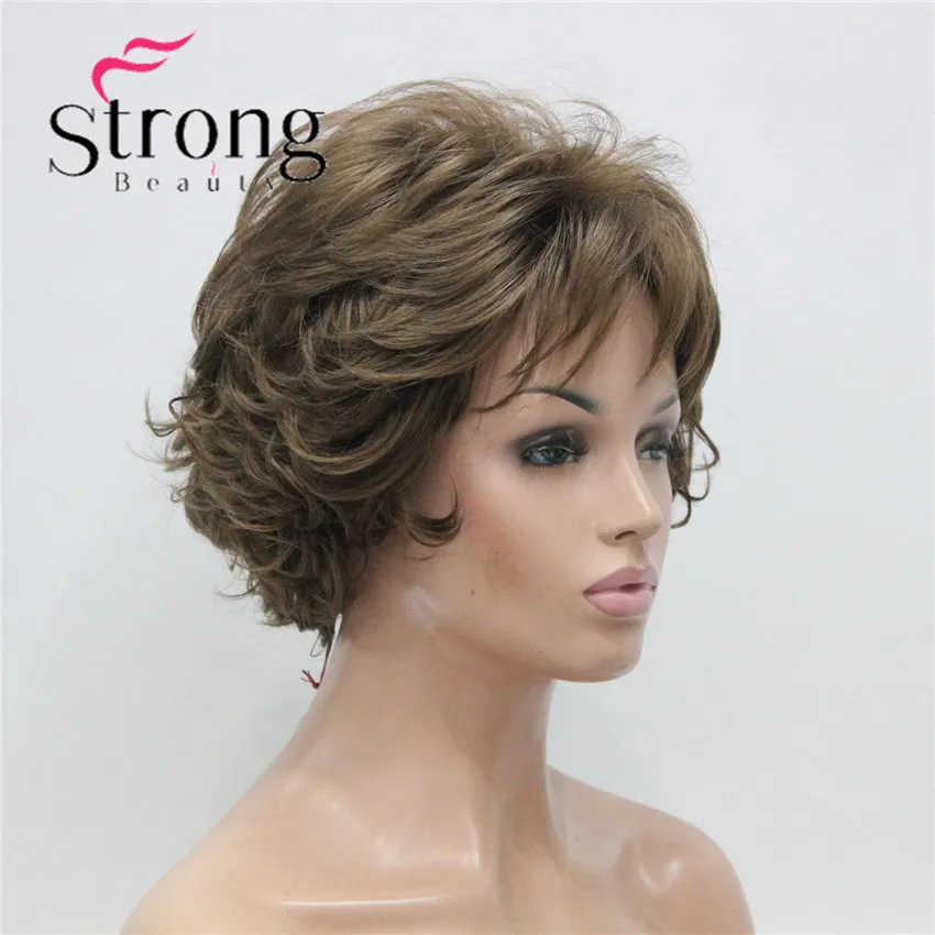 E-7125 #12New Wavy Curly Wig Light Reddish Brown Short Synthetic Hair Full Women`s Wigs (4)