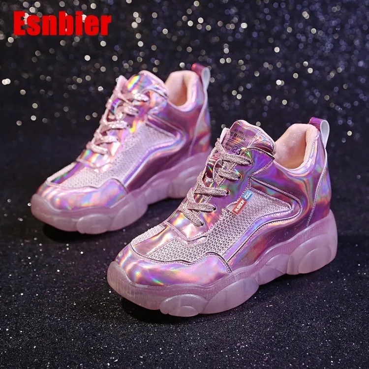 

Brand Spring Trend Women Transparent Sneakers Harajuku Ladies Platform Jelly Shoes Laser Casual Shoes Shining Running Footwear