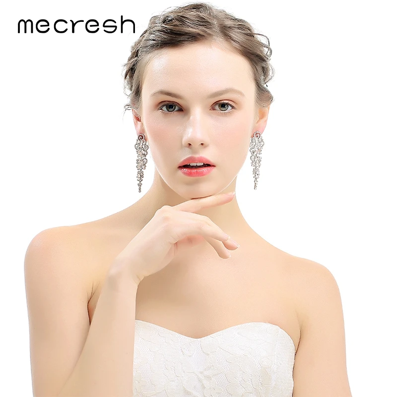 Mecresh Silver Floral Bridmaid Earrings Crystal Engagement Wedding Jewelry EH295 Mecresh Silver Floral Bridmaid Earrings Crystal Engagement Wedding Jewelry EH295