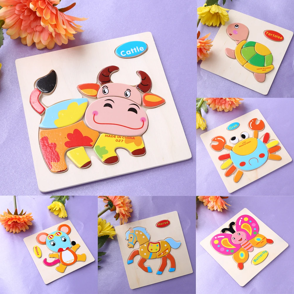 1Set Wooden 3D Puzzle Jigsaw Toys For Children Cartoon Animal Wood Puzzles Board Intelligence Kids Baby Early Educational Toy 1Set Wooden 3D Puzzle Jigsaw Toys For Children Cartoon Animal Wood Puzzles Board Intelligence Kids Baby Early Educational Toy