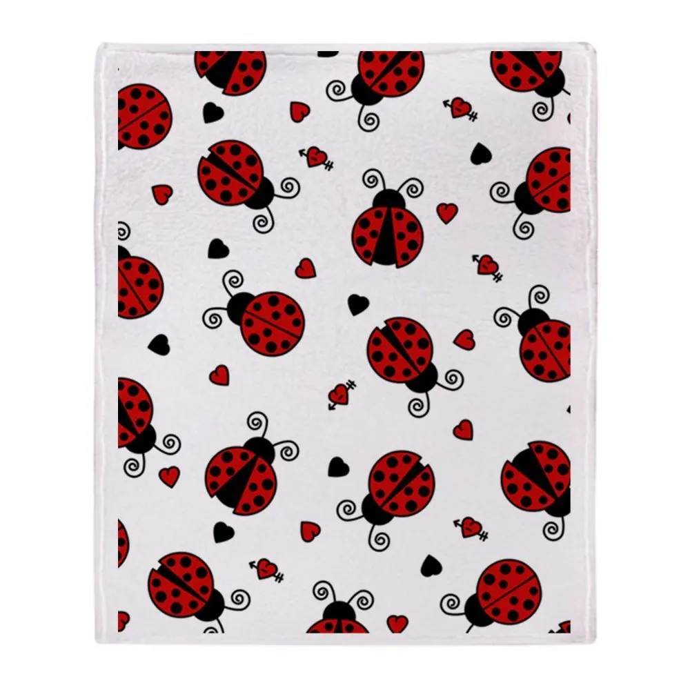 

Cute Red Ladybug And Hearts Print Soft Fleece Throw Blanket Solid 350G Thicker Blankets on Sofa/Bed Throw Blanket