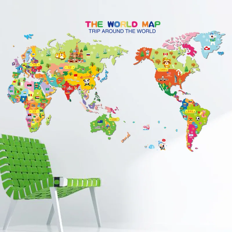 Cartoon Animal World Map DIY Vinyl Wall Stickers Kids love Home Decor office Art Decals creative 3D Wallpaper decoration Cartoon Animal World Map DIY Vinyl Wall Stickers Kids love Home Decor office Art Decals creative 3D Wallpaper decoration