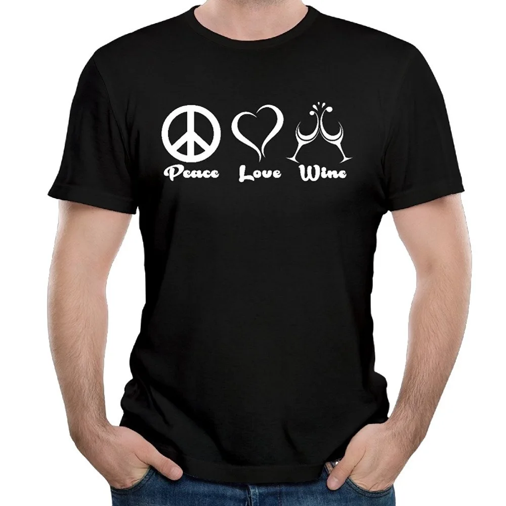Fashion 2017 New Style font b Men s b font Peace Love Wine Funny Cotton Short