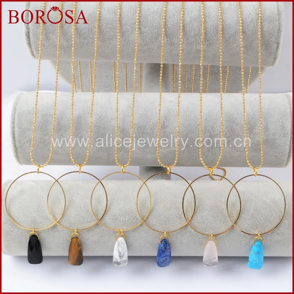 Borosa золотистого цвета говлита Lapis Агат камень кулон с золотой круглый длинные
