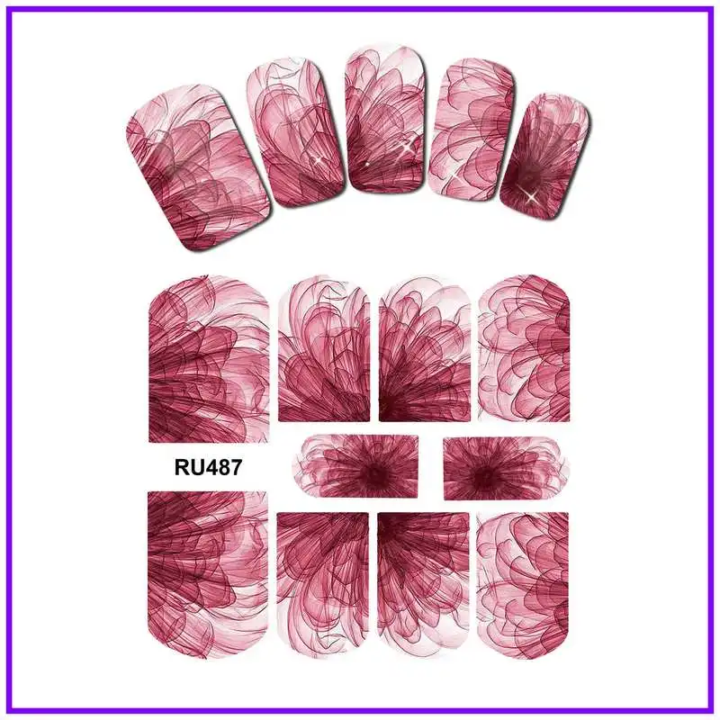 Лак для ногтей, водная наклейка, полное покрытие, цветок X RAY, прозрачные лепестки, цветы, розы, красные, синие RU487-492