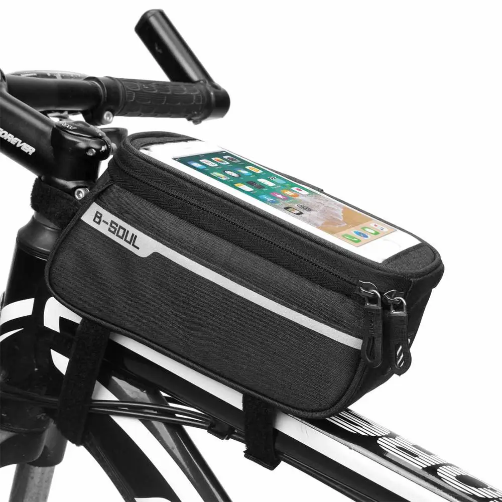 Сумка для горного велосипеда непромокаемая Водонепроницаемая Mtb Передняя сумка 6,2 дюймов мобильный чехол для телефона велосипедная верхняя труба сумка велосипедные аксессуары - Цвет: Черный