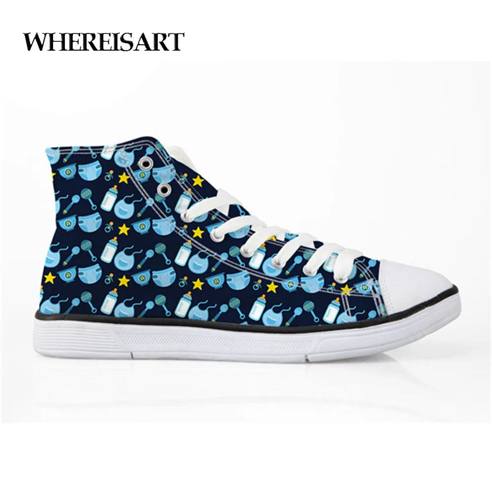 

WHEREISART Female High Top Casual Vulcanized Shoes 3D Cartoon Baby Print Women's Sneakers Spring Canvas Shoes For Teenage Girls